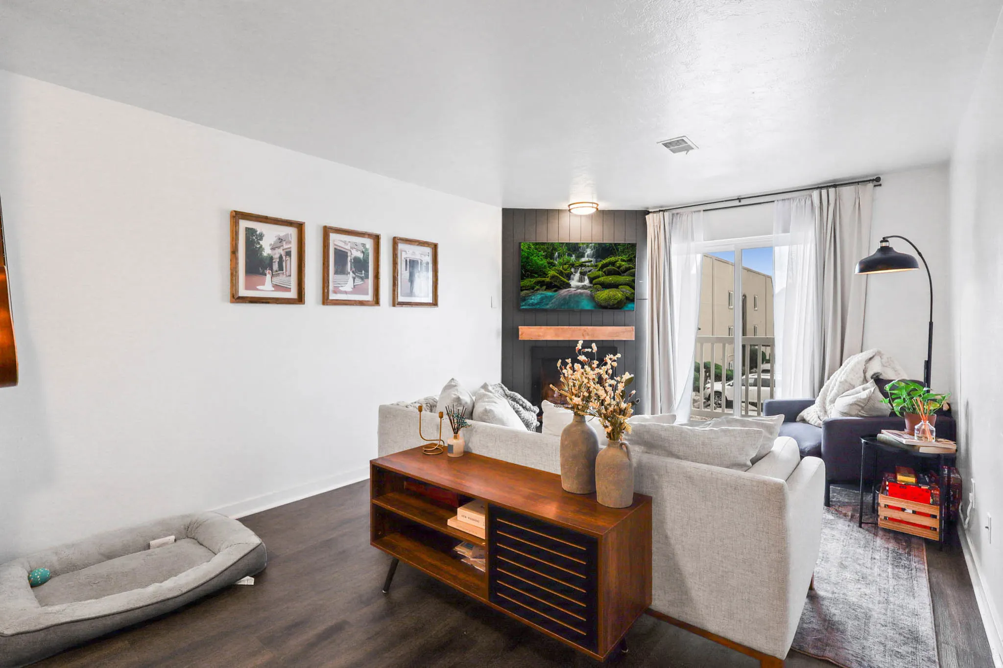 Living room featuring a fireplace