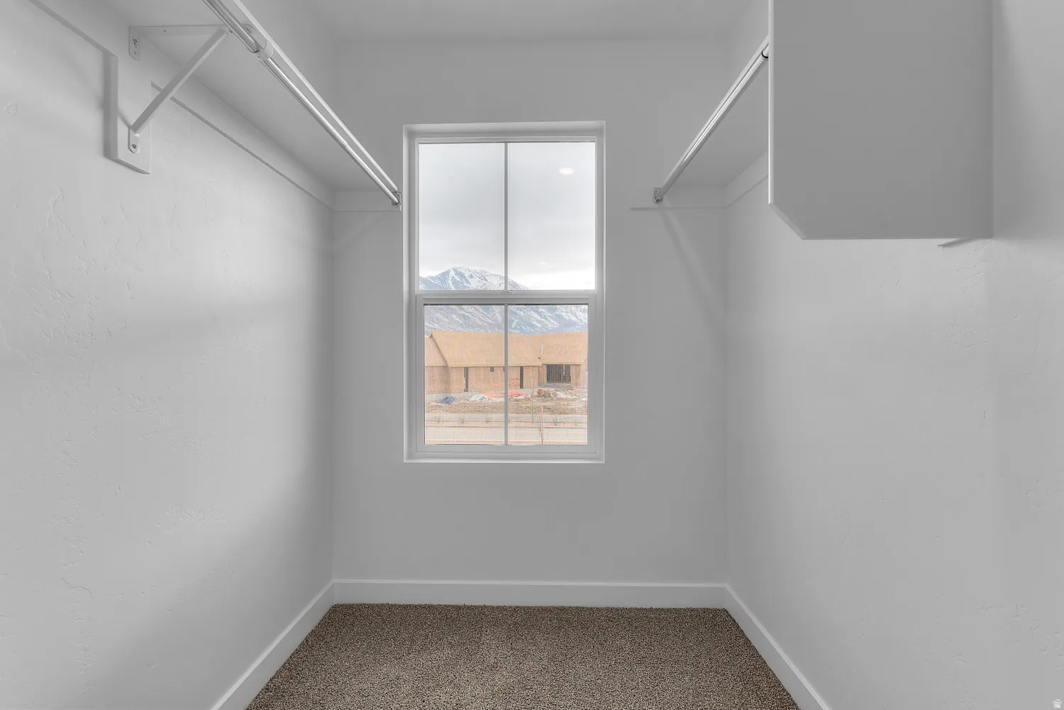 Walk in closet featuring light colored carpet