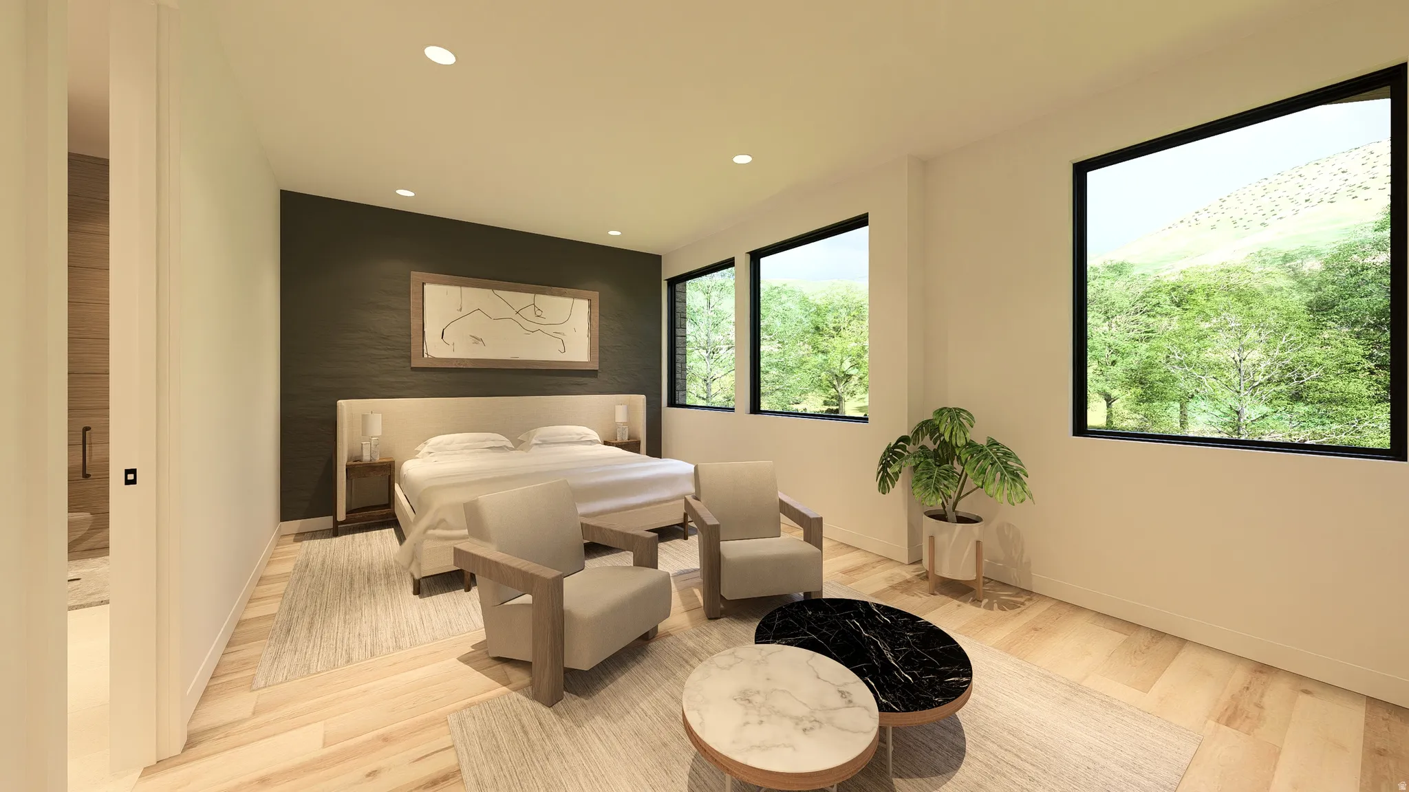 Bedroom with recessed lighting and light wood-style flooring