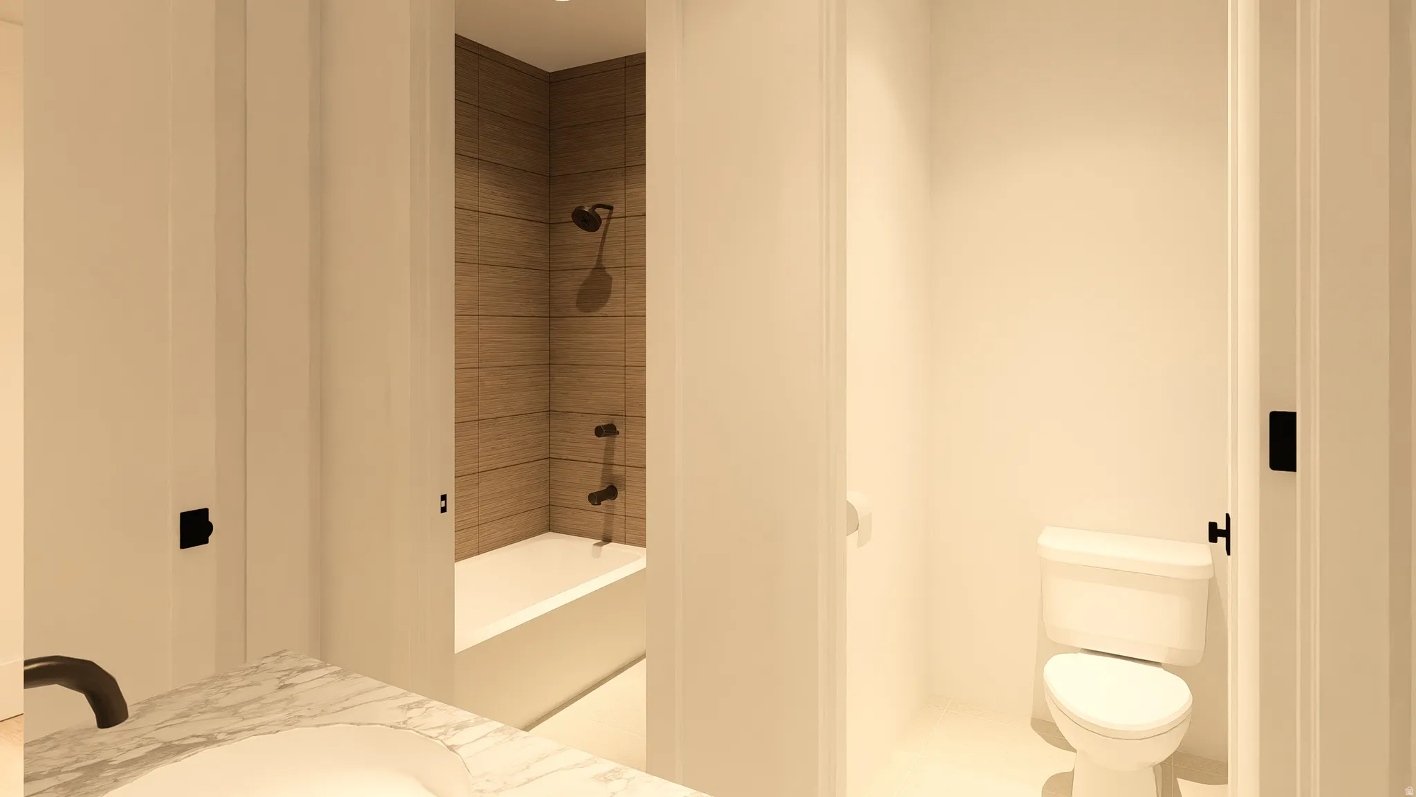 Full bathroom featuring vanity and bathtub / shower combination