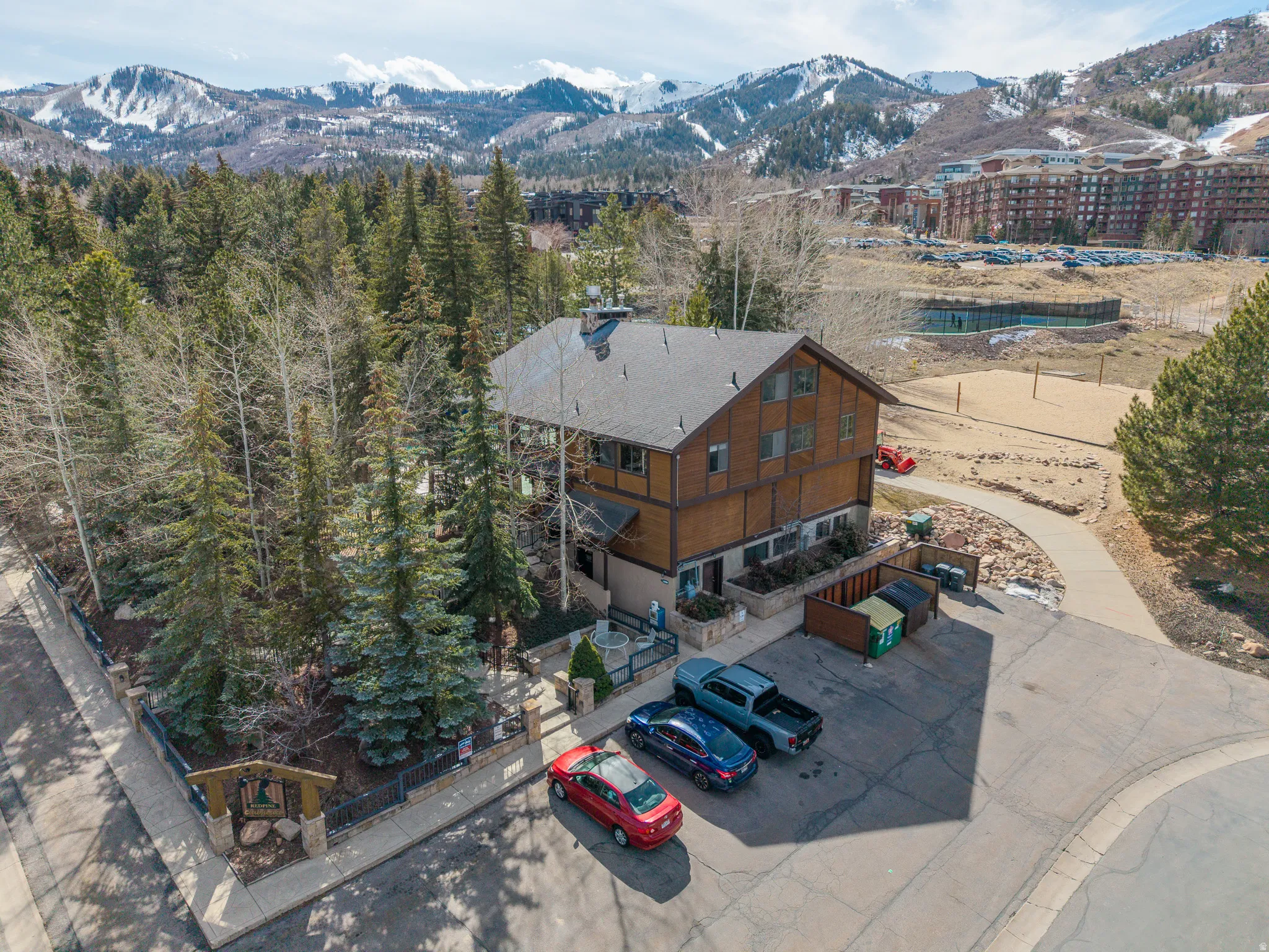 Drone / aerial view of a mountainous background