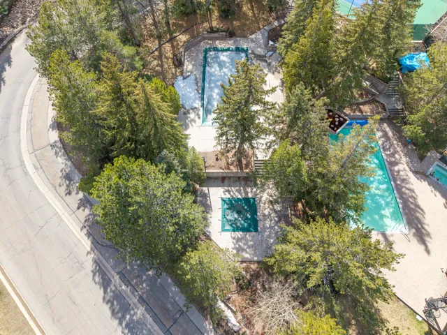 Drone / aerial view of a pool area