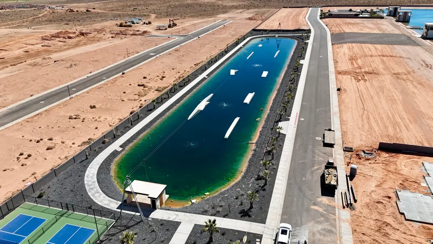 Drone / aerial view of a nearby body of water