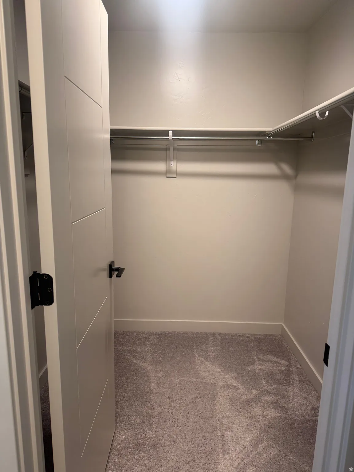 Walk in closet with light carpet