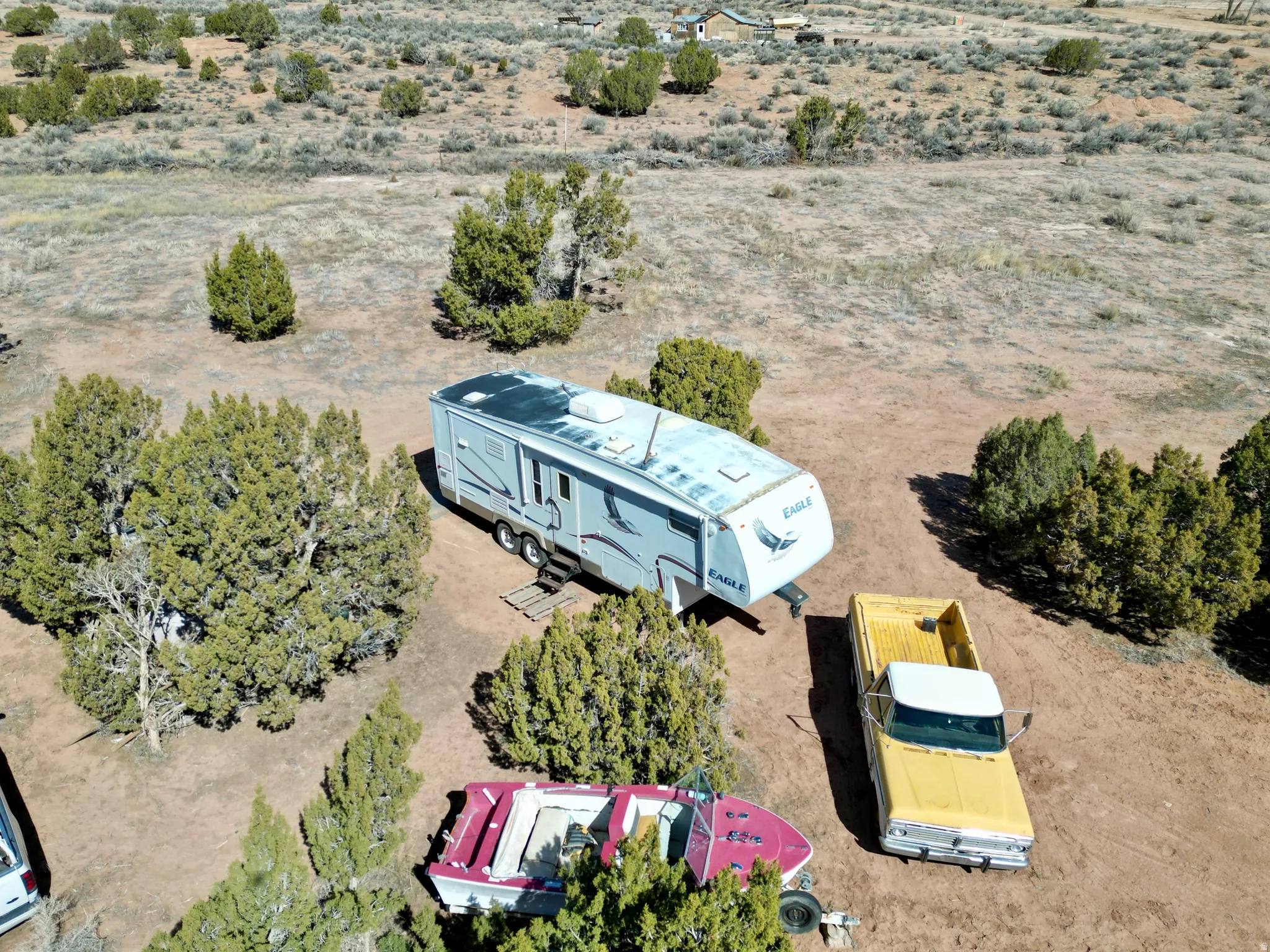 Aerial view of sparsely populated area with a desert landscape