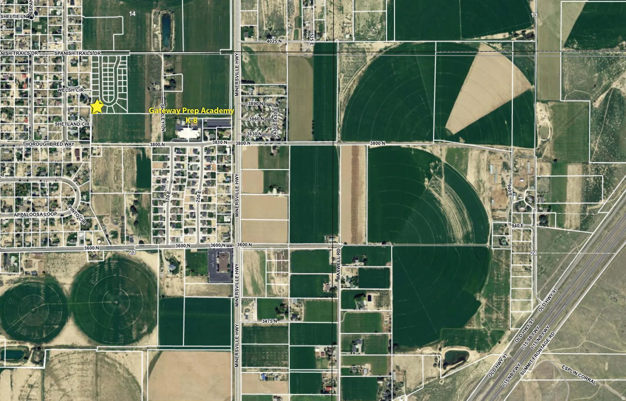 Aerial Map. Illustrating property boundaries and land use patterns