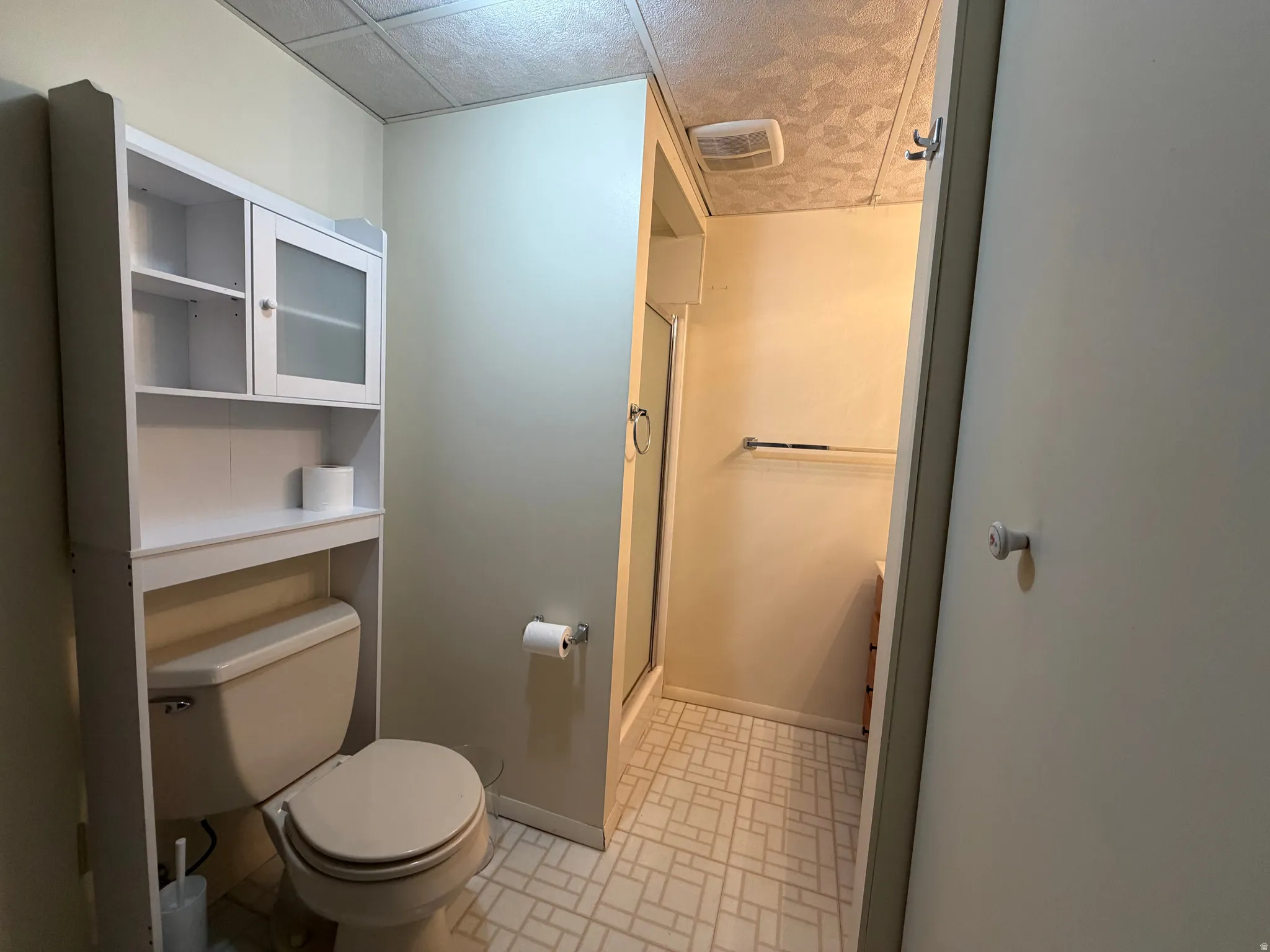 Full bathroom with toilet and a shower stall
