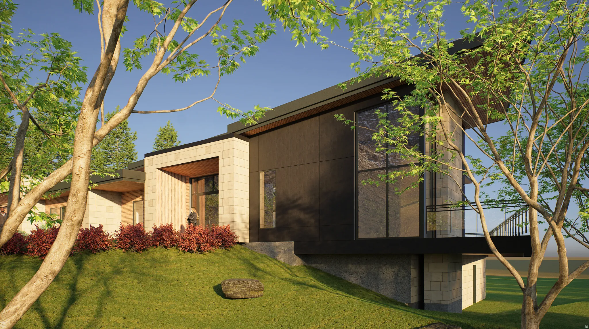 View of side of property with a lawn