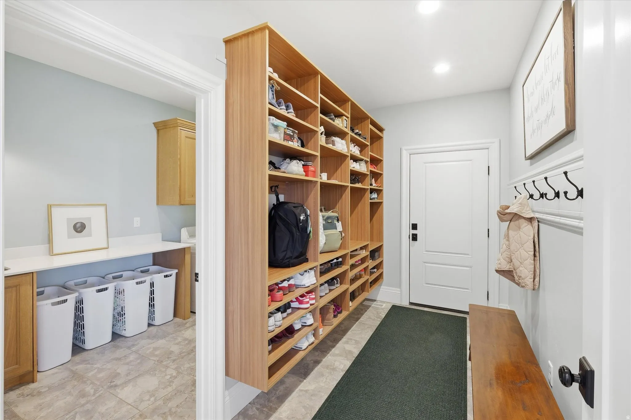 Cubbies for shoes, Jackets, Backpacks, and whatever else comes through the backdoor!