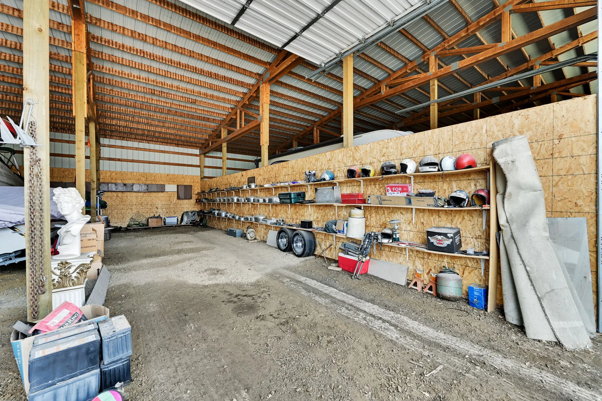Garage with metal wall