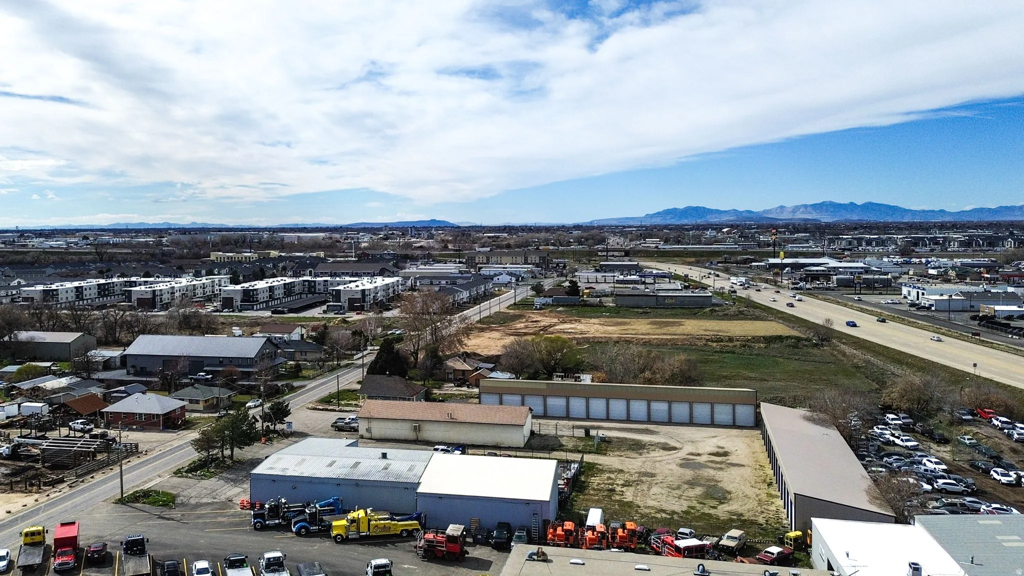 Aerial view of a mountain backdrop