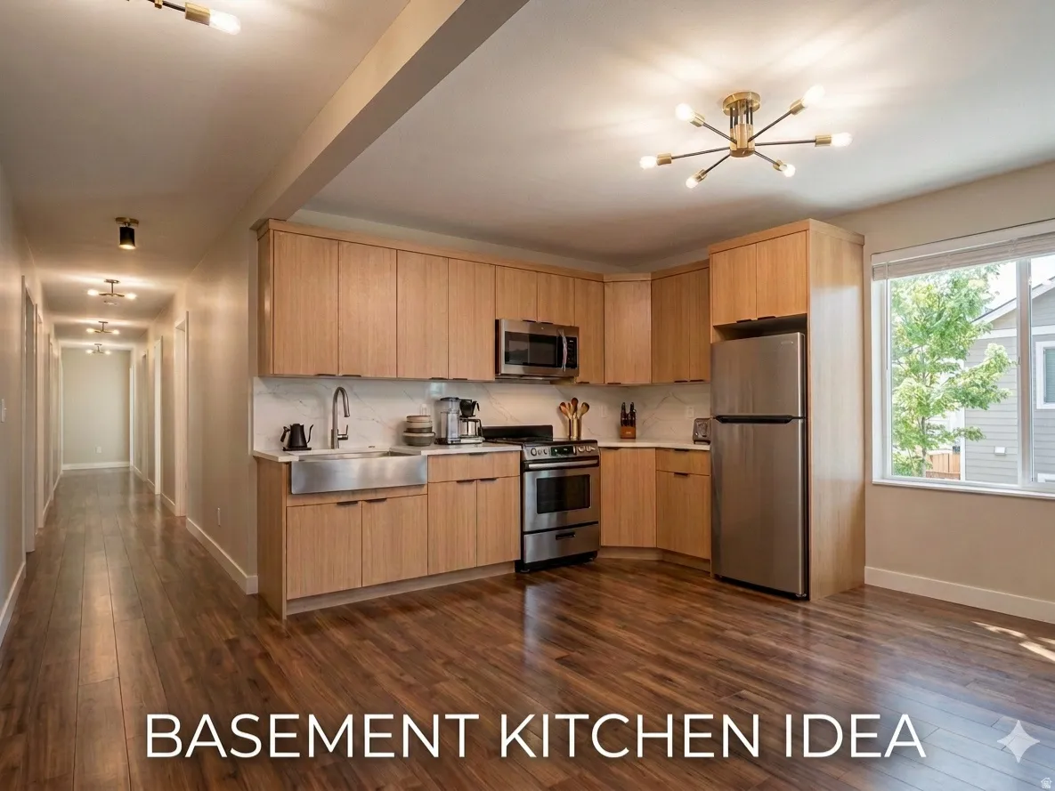 AI photo with a basement kitchen idea