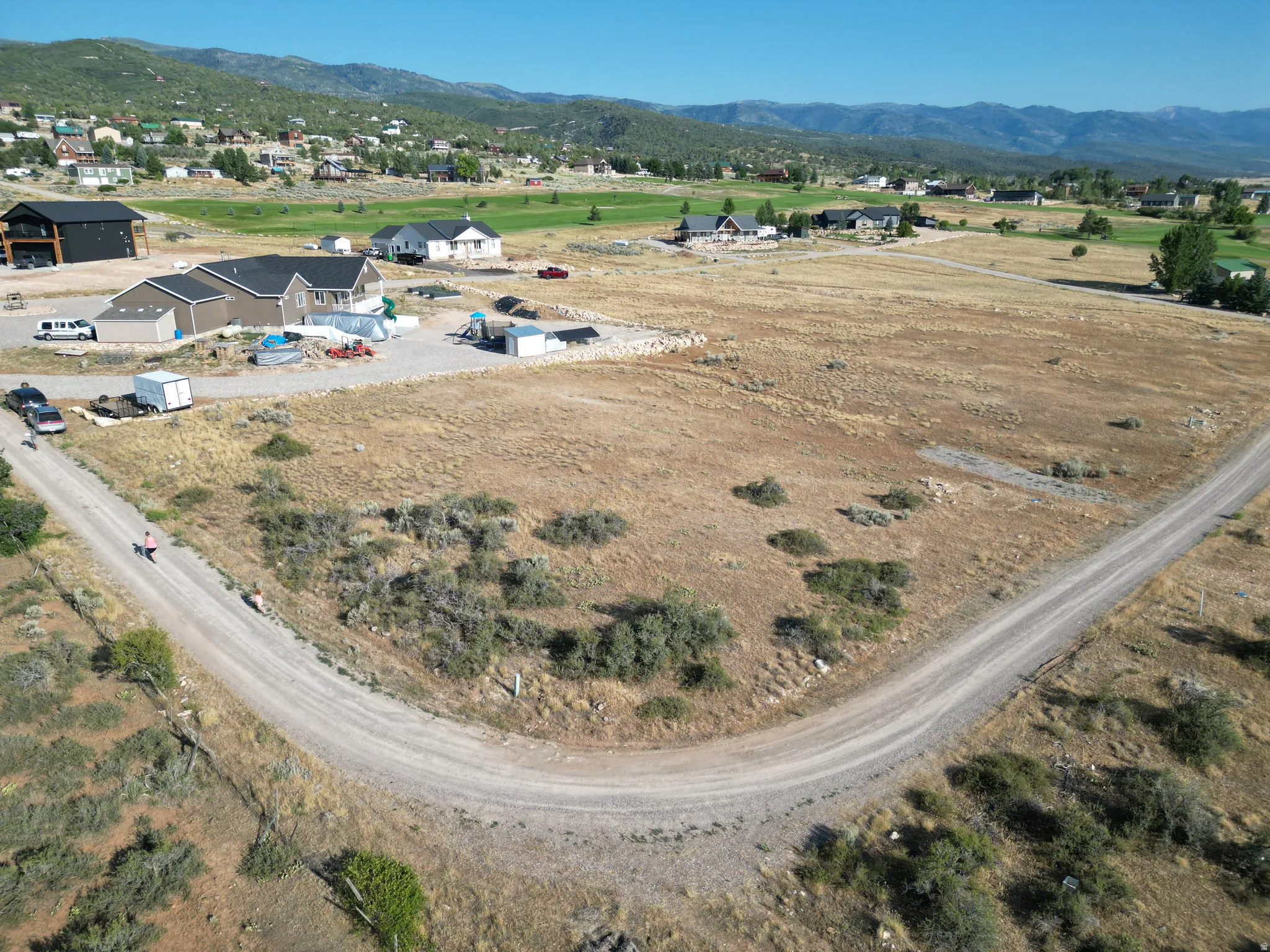 Drone / aerial view of a mountainous background
