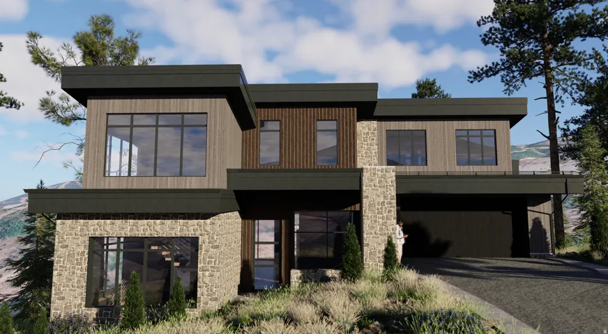 Contemporary home featuring stone siding