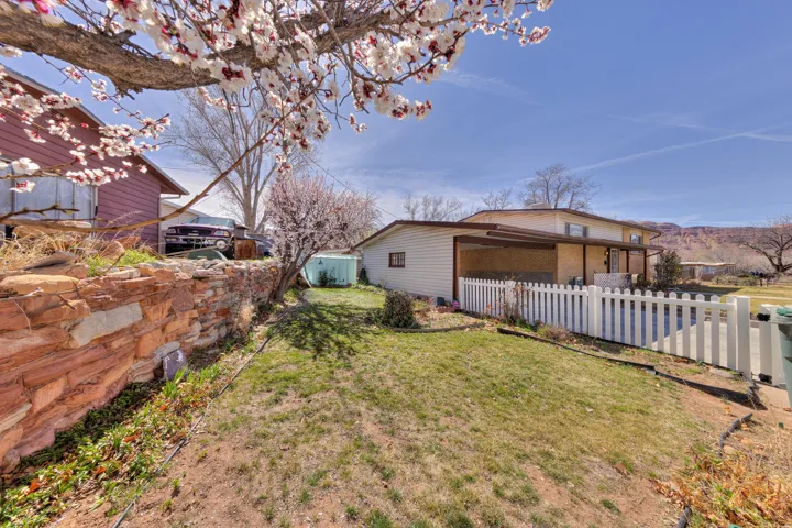 Fenced yard with a mountain view