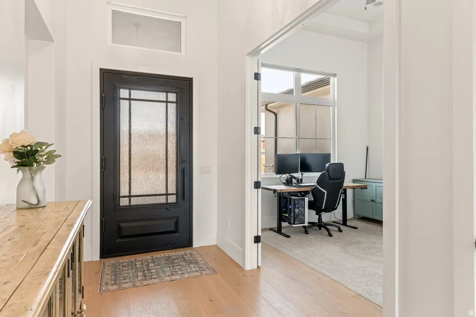 Entrance foyer featuring plenty of natural light and light wood-type flooring