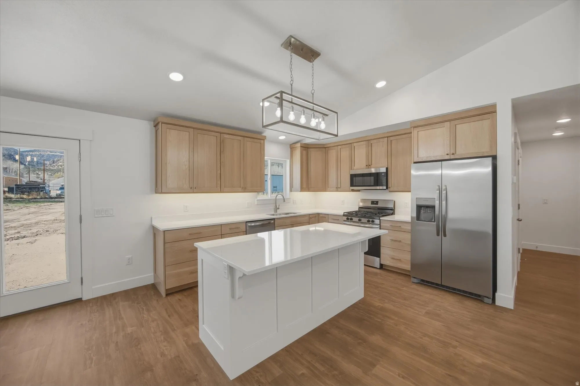 Kitchen with bar & seating area
