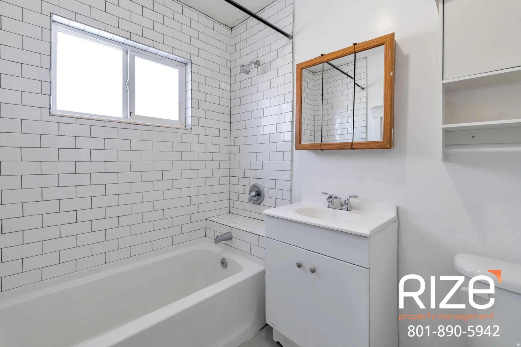 Full bathroom with vanity and shower / bath combination