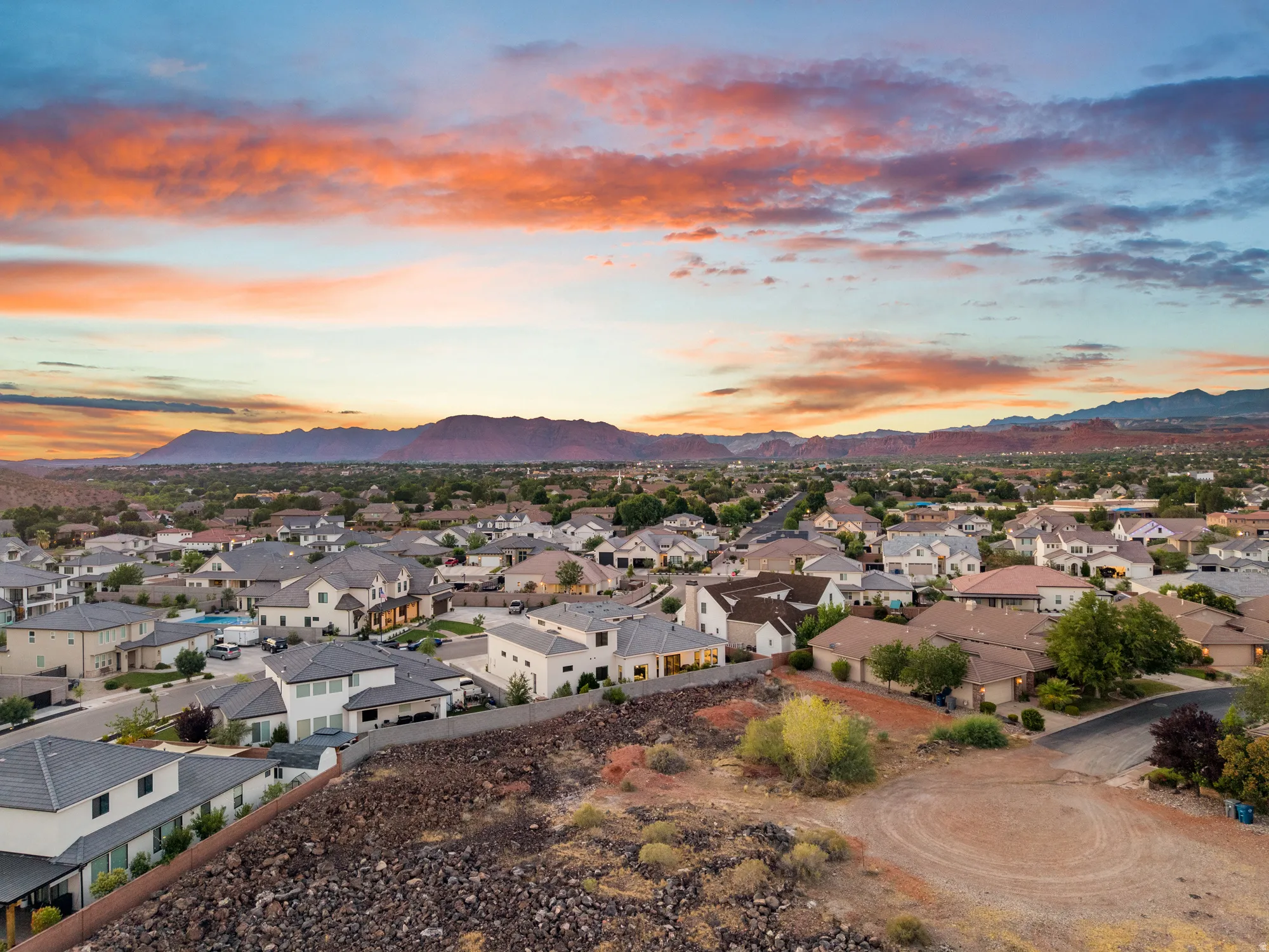 Expansive suburban landscape with varied residential architecture