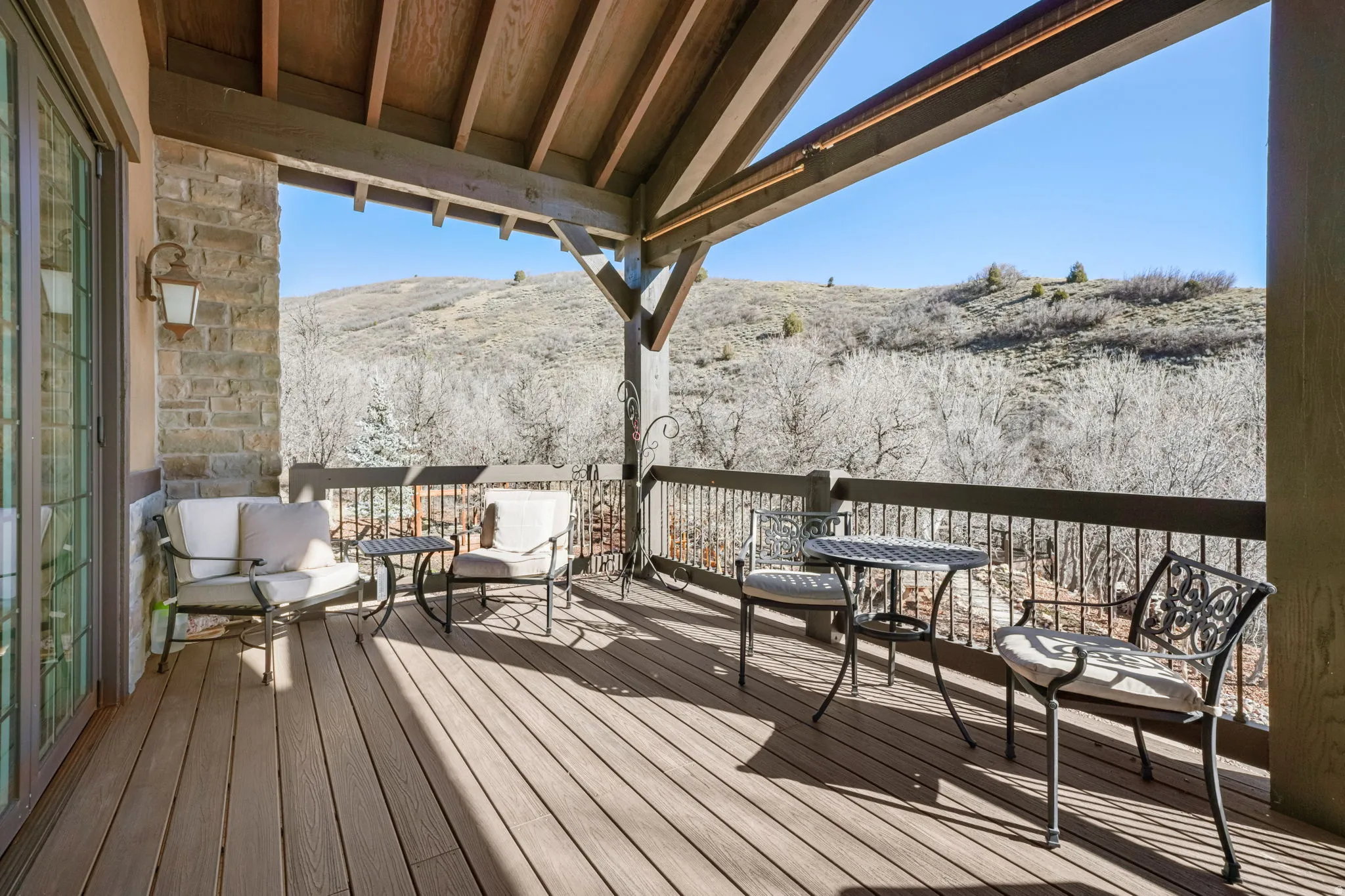 Deck featuring a mountain view