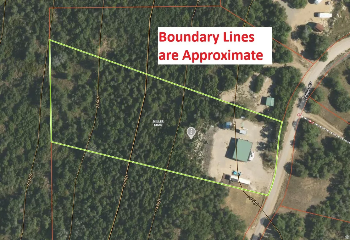 Aerial map of property and surrounding area with property parcel outlined