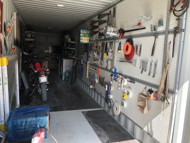 Garage featuring a workshop area