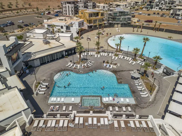 Drone / aerial view of a pool