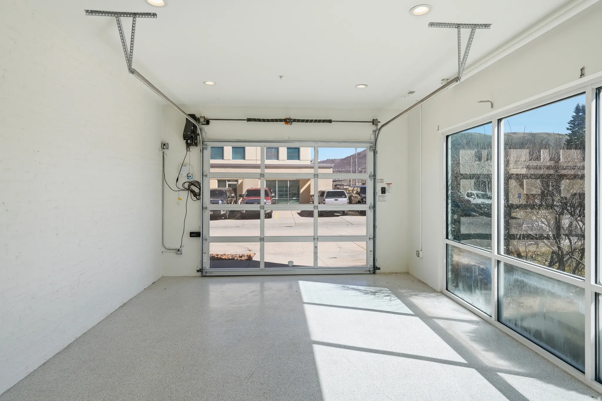 Garage with recessed lighting