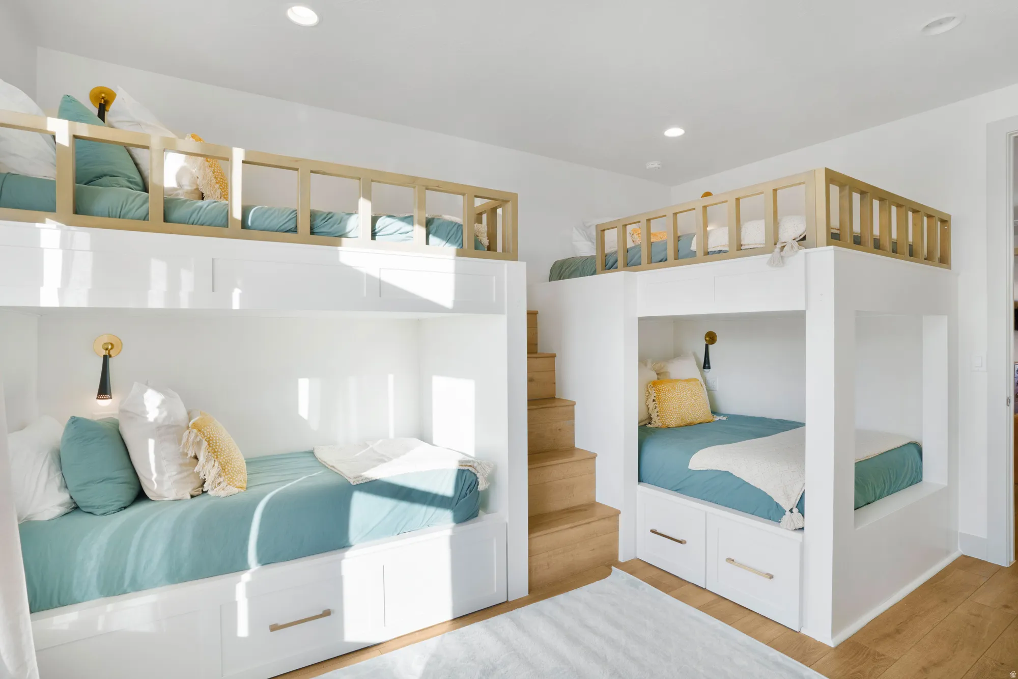 Bedroom with wood finished floors and recessed lighting