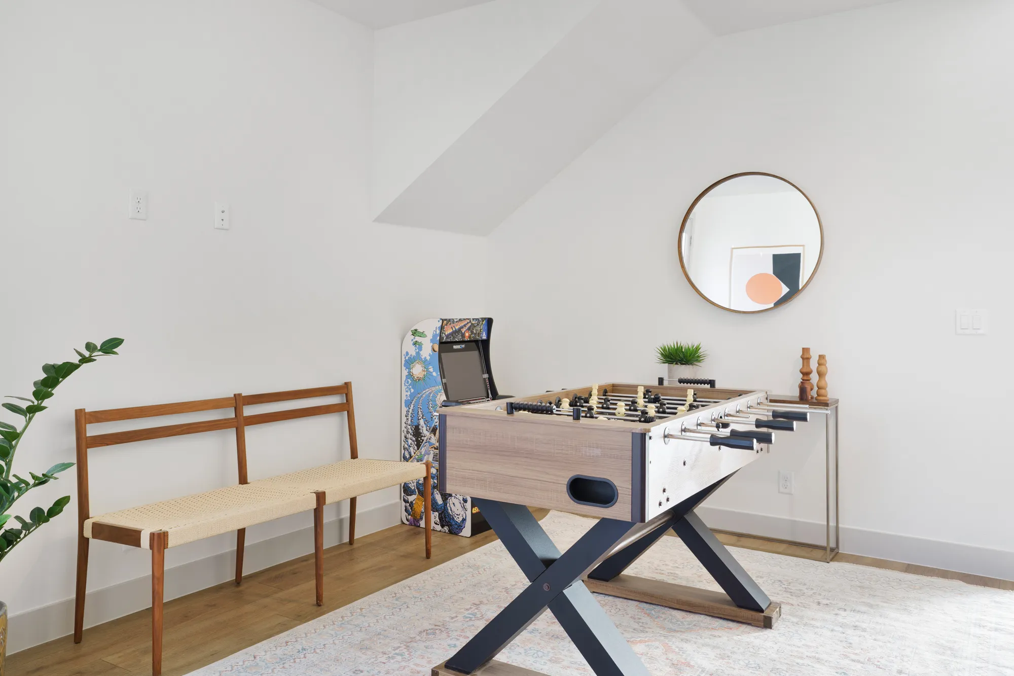Playroom with light wood-style flooring