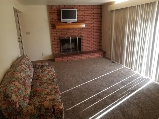 Front room, basement unit, fireplace, HUGE sliding door
