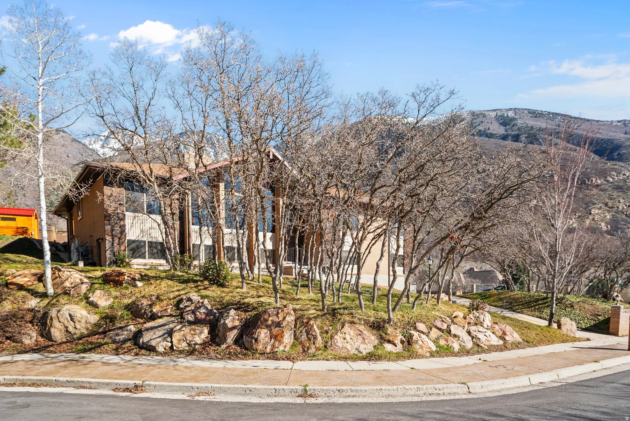 View of front of home with a mountain view