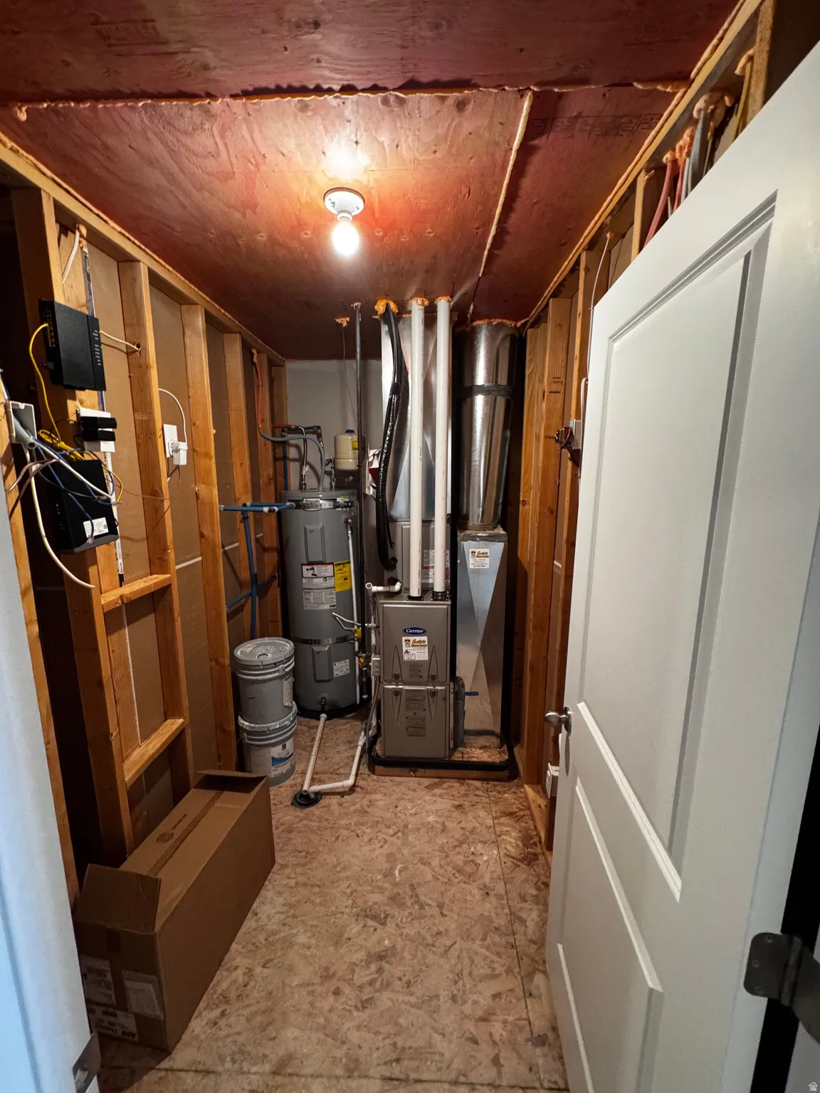 Utility room with water heater and heating unit
