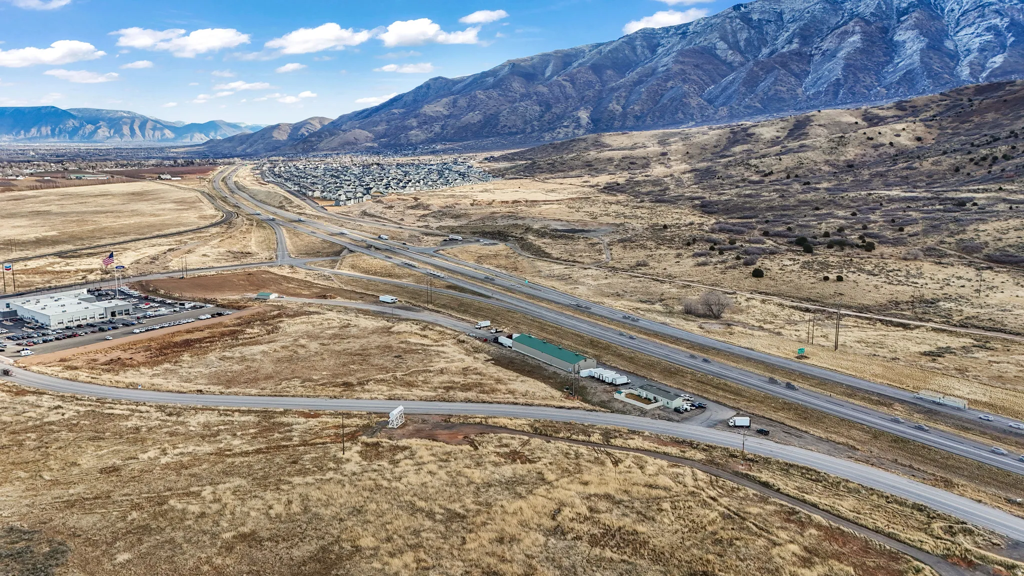 Aerial view of a mountainous background