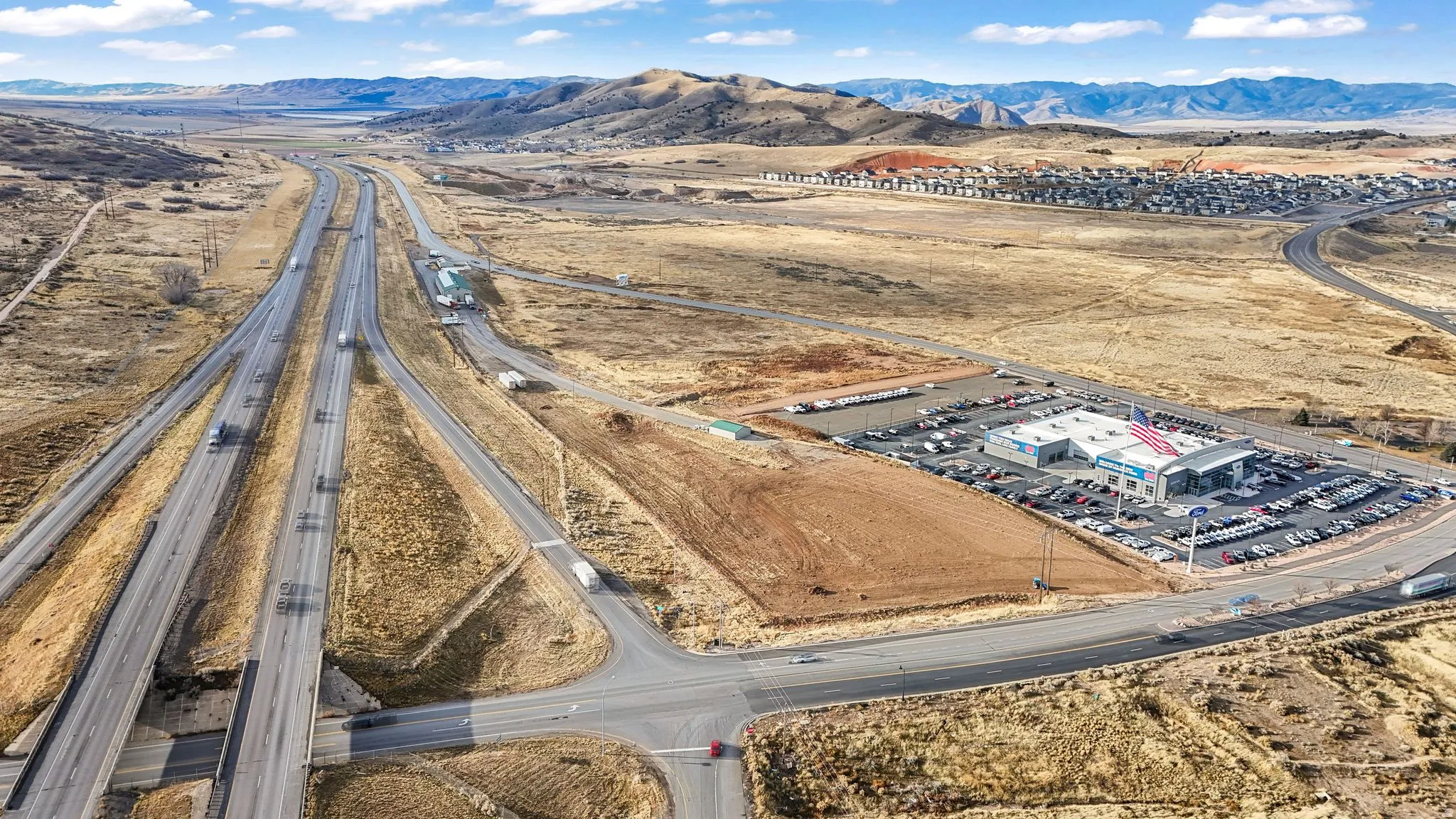 Bird's eye view of a mountain backdrop