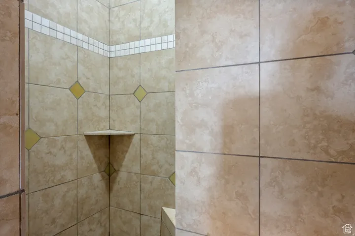 Bathroom view of a tile shower