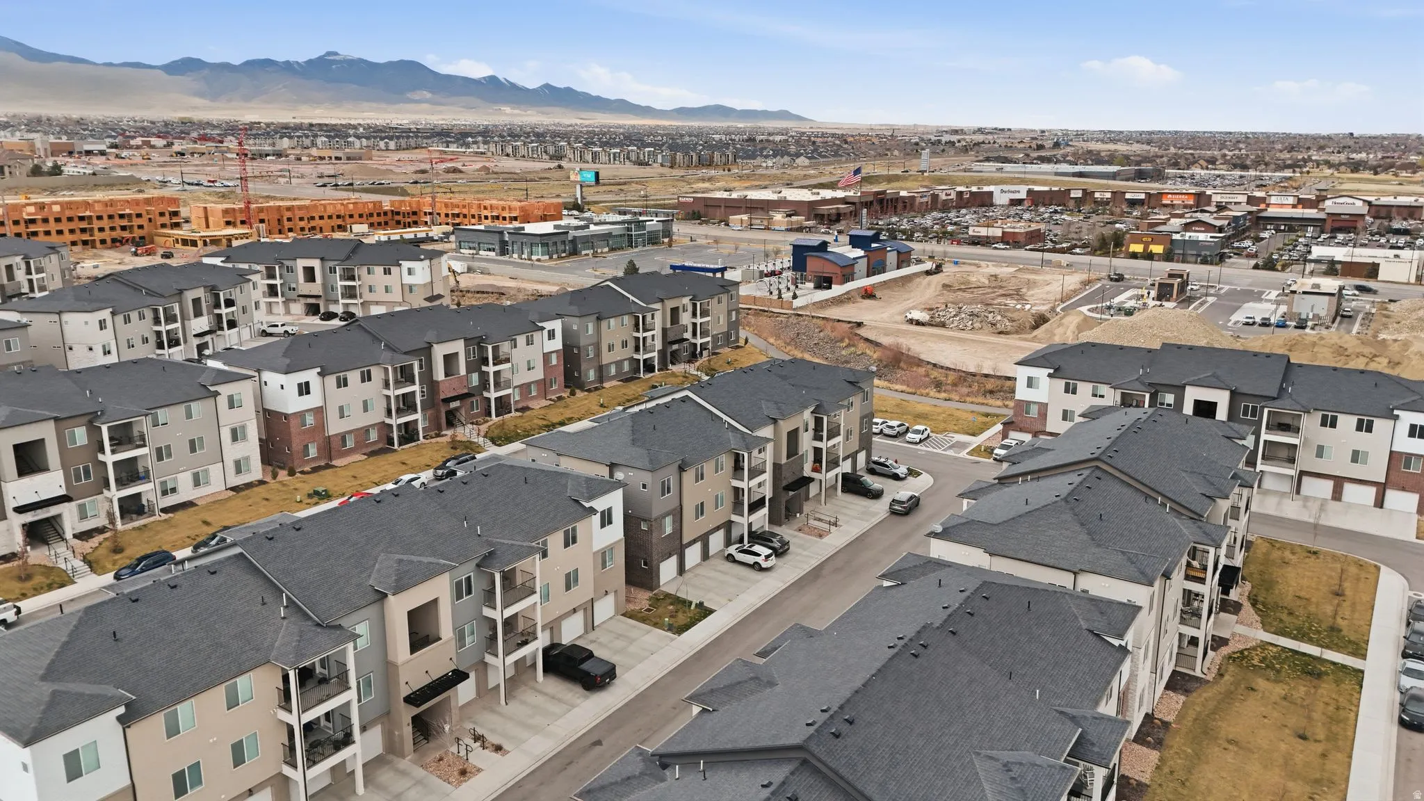 Aerial overview of property's location featuring mountains
