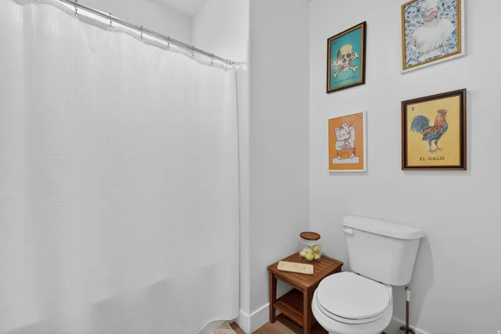 Bathroom featuring a shower with curtain