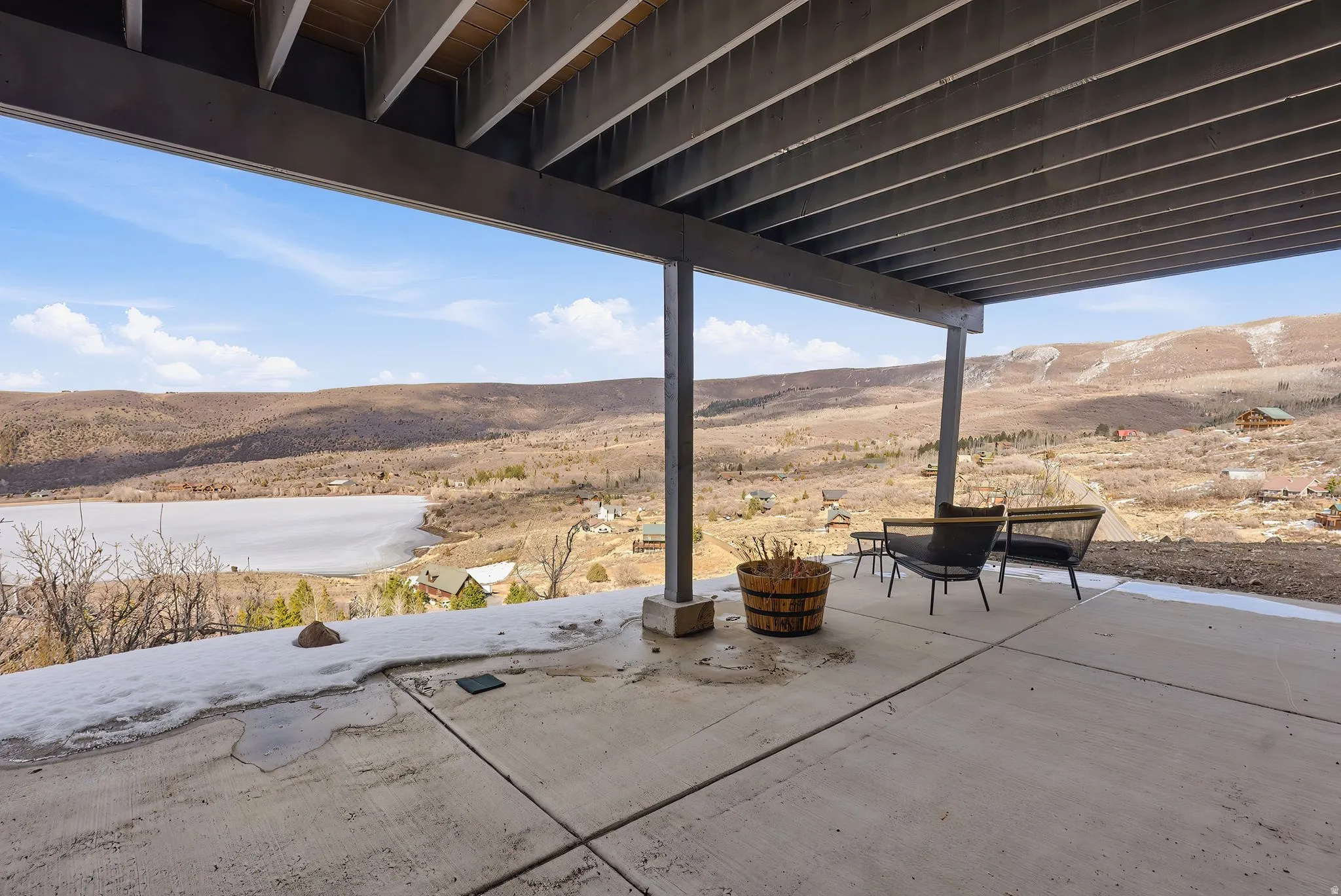 View of patio / terrace with a mountain view