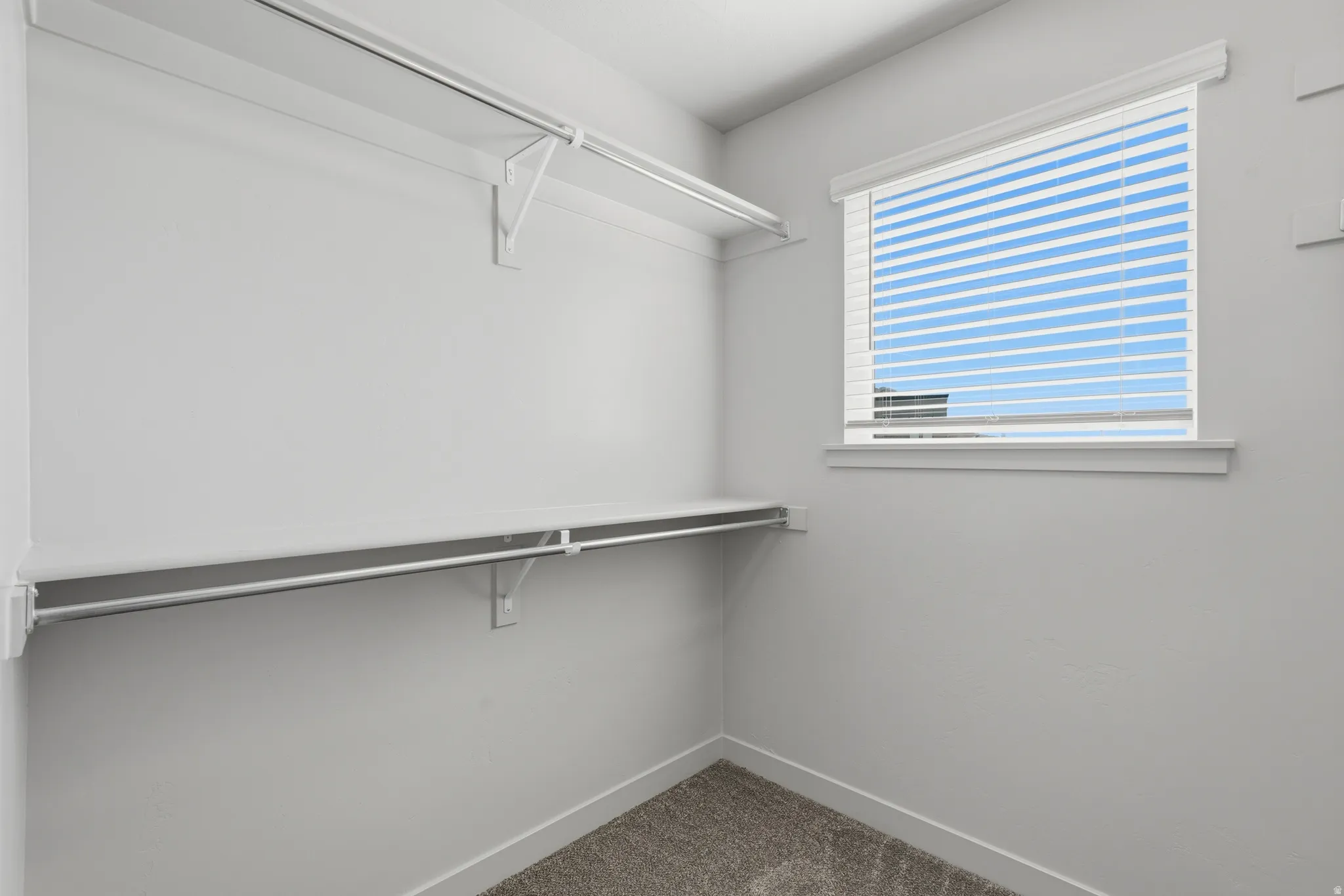 Walk in closet featuring dark carpet