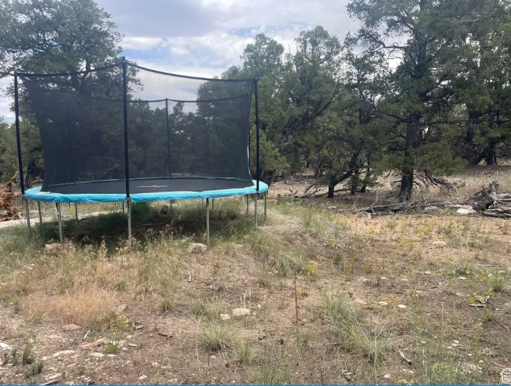 View of yard with a trampoline