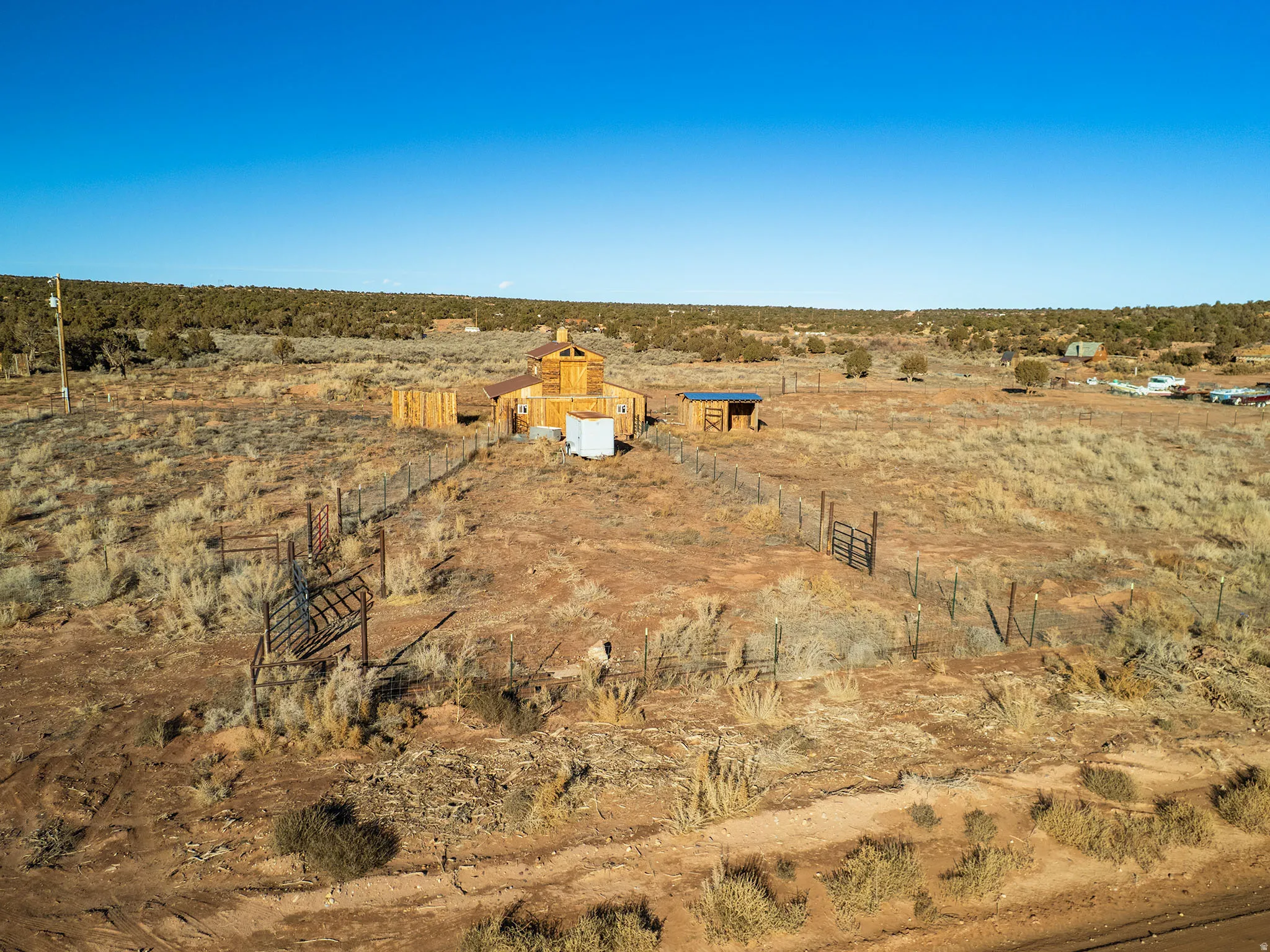 Aerial view of sparsely populated area featuring a desert landscape