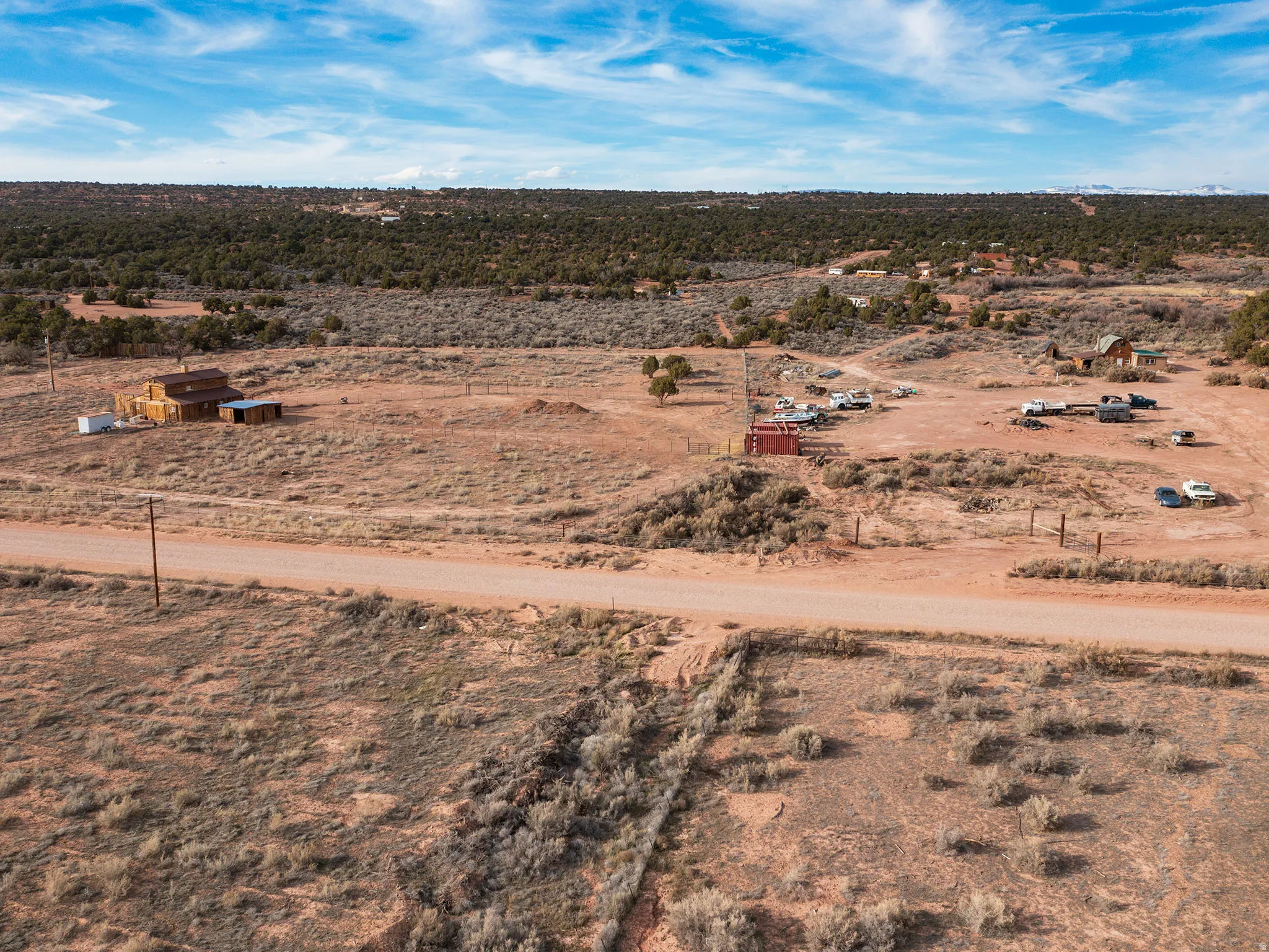 Aerial view of sparsely populated area featuring a desert landscape