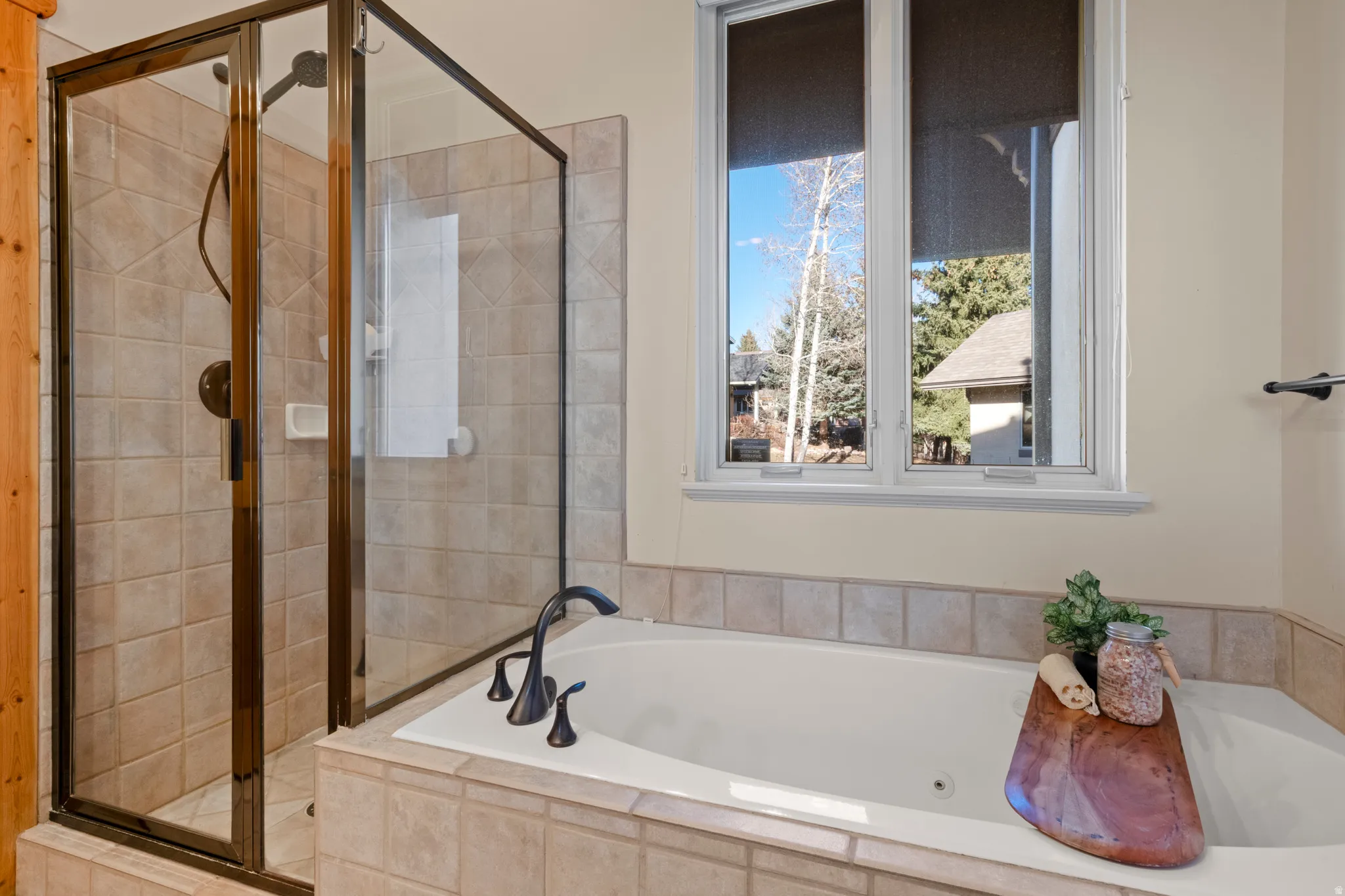 With soaking tub and separate shower