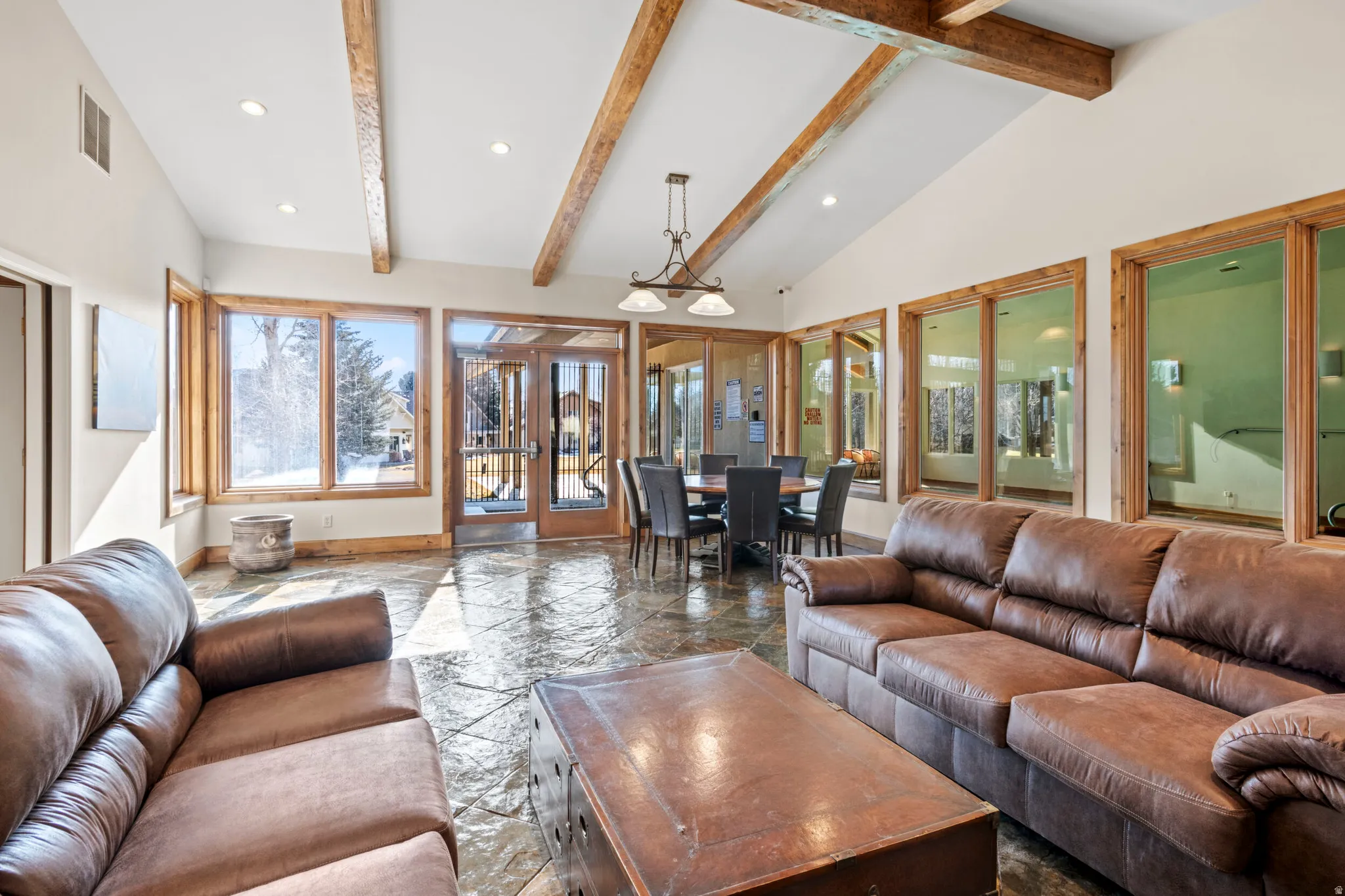 Gathering area off indoor pool