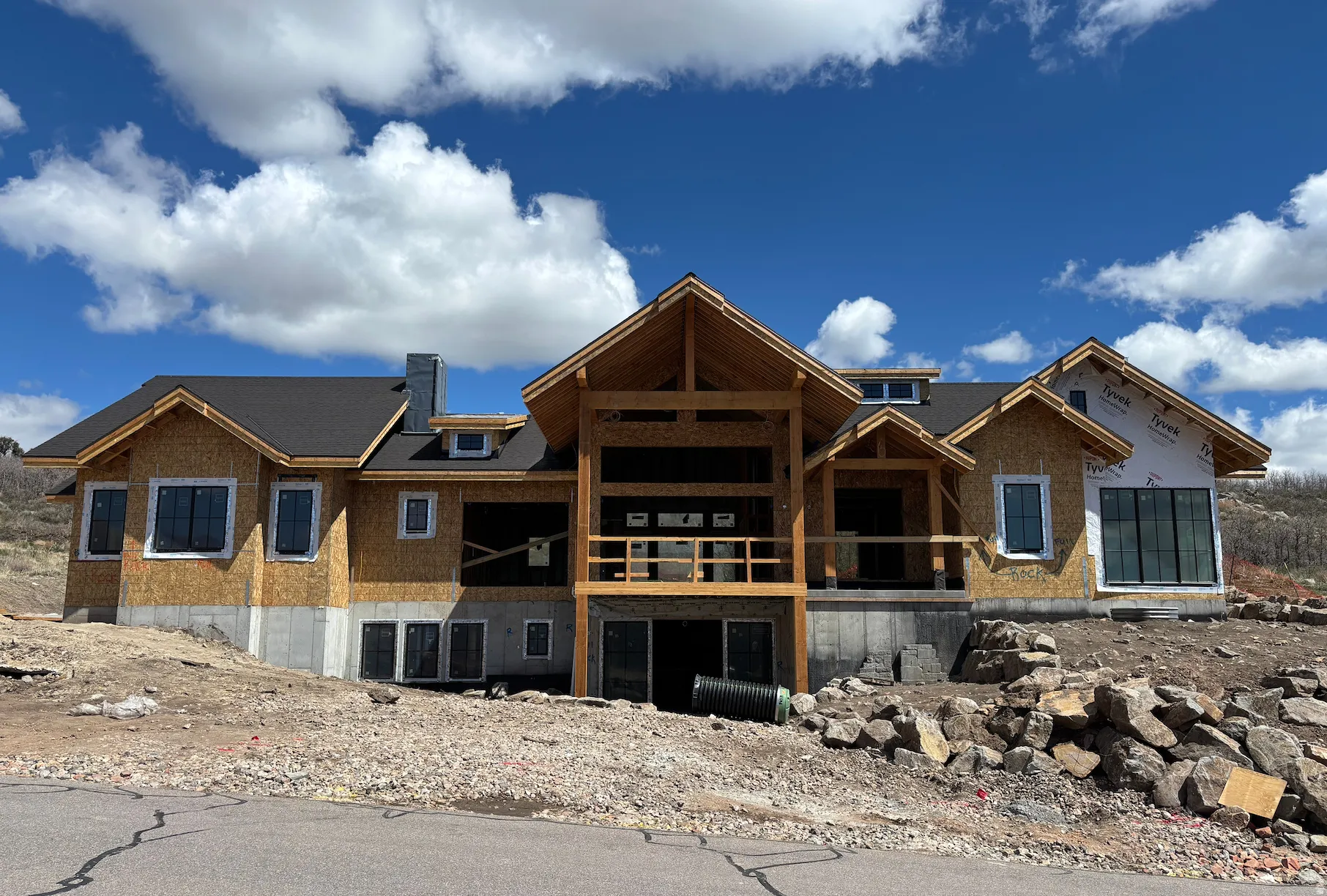 Framing stage of construction - Front of home