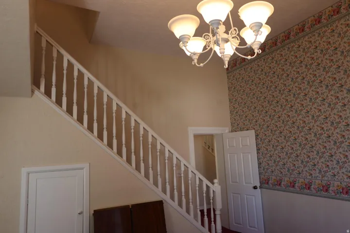 Stairway with suspended lighting