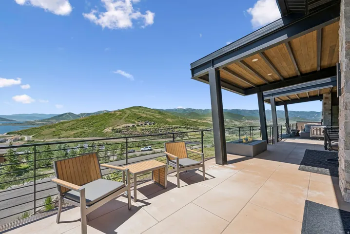 View of patio with a mountain view