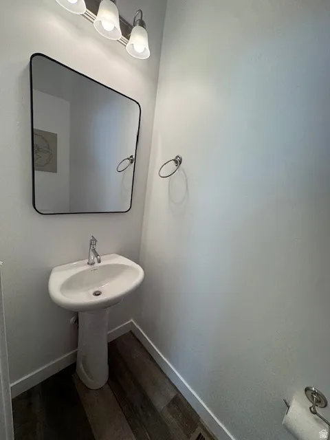 Bathroom featuring baseboards and dark wood-style floors