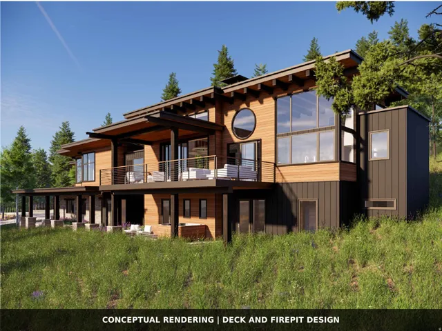 Contemporary architectural design featuring wood-finish siding and dark vertical paneling